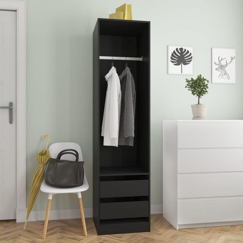 Kleiderschrank Holzwerkstoff Schwarz | Größe: 50 x 50 x 200 cm | Menge: 2 Schubladen