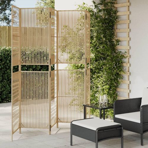 Paravent 3-Tlg. Poly Rattan Beige | Größe: 245 x 200 cm | Modell: Linie weben