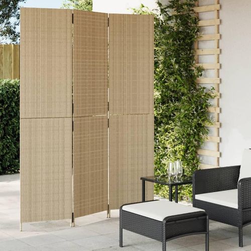 Paravent 3-Tlg. Poly Rattan Beige | Größe: 147 x 200 cm | Modell: Vollverflechtung