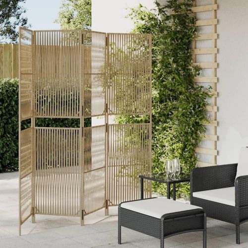 Paravent 3-Tlg. Poly Rattan Beige | Größe: 196 x 180 cm | Modell: Linie weben
