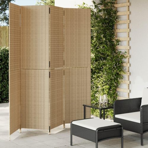 Paravent 3-Tlg. Poly Rattan Beige | Größe: 196 x 200 cm | Modell: Vollverflechtung