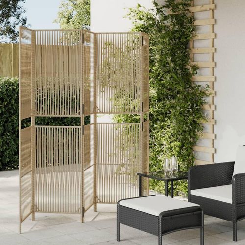 Paravent 3-Tlg. Poly Rattan Beige | Größe: 245 x 180 cm | Modell: Linie weben