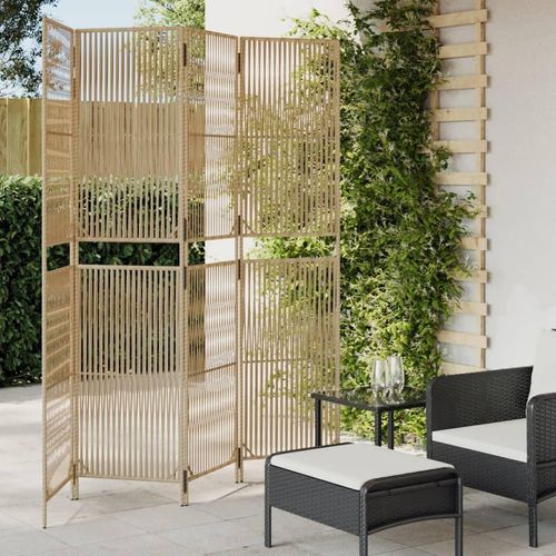 Paravent 3-Tlg. Poly Rattan Beige | Größe: 196 x 200 cm | Modell: Linie weben