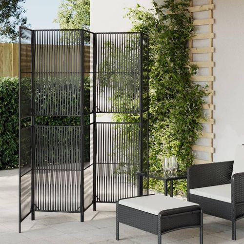Paravent 3-Tlg. Poly Rattan Schwarz | Größe: 245 x 180 cm | Modell: Linie weben