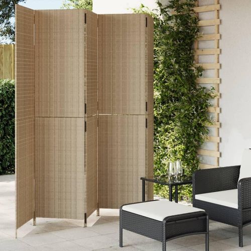 Paravent 3-Tlg. Poly Rattan Beige | Größe: 245 x 200 cm | Modell: Vollverflechtung