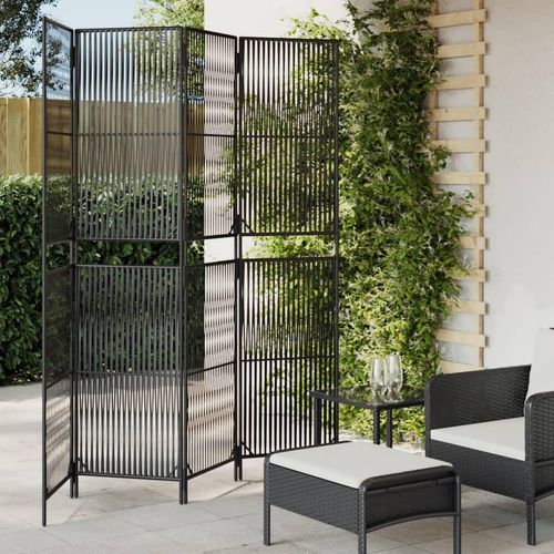 Paravent 3-Tlg. Poly Rattan Schwarz | Größe: 196 x 200 cm | Modell: Linie weben