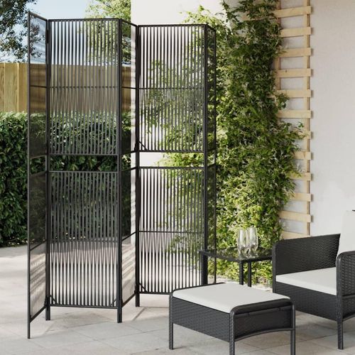 Paravent 3-Tlg. Poly Rattan Schwarz | Größe: 245 x 200 cm | Modell: Linie weben