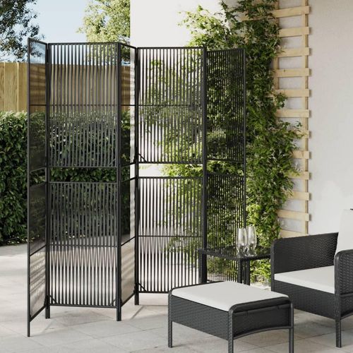 Paravent 3-Tlg. Poly Rattan Schwarz | Größe: 294 x 180 cm | Modell: Linie weben
