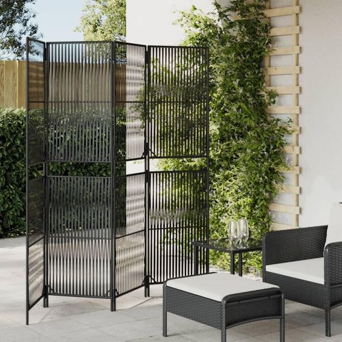 Paravent 3-Tlg. Poly Rattan Schwarz | Größe: 196 x 180 cm | Modell: Linie weben