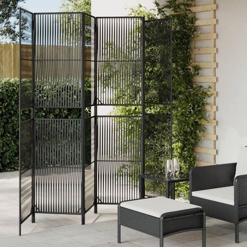 Paravent 3-Tlg. Poly Rattan Schwarz | Größe: 294 x 200 cm | Modell: Linie weben