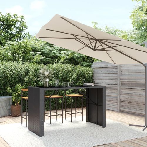 Bartisch Mit Glasplatte Poly Rattan | Farbe: Schwarz | Größe: 185 x 80 x 110 cm