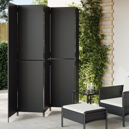 Paravent 3-Tlg. Poly Rattan Schwarz | Größe: 245 x 200 cm | Modell: Vollverflechtung