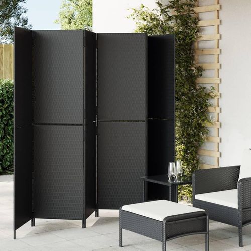 Paravent 3-Tlg. Poly Rattan Schwarz | Größe: 294 x 180 cm | Modell: Vollverflechtung