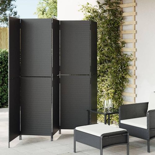 Paravent 3-Tlg. Poly Rattan Schwarz | Größe: 245 x 180 cm | Modell: Vollverflechtung
