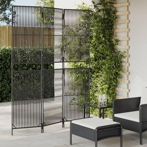 Paravent 3-Tlg. Poly Rattan Schwarz | Größe: 147 x 200 cm | Modell: Linie weben