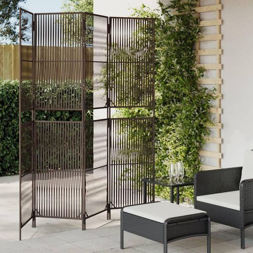 Paravent 4-Tlg. Poly Rattan Braun | Größe: 196 x 200 cm | Modell: Linie weben