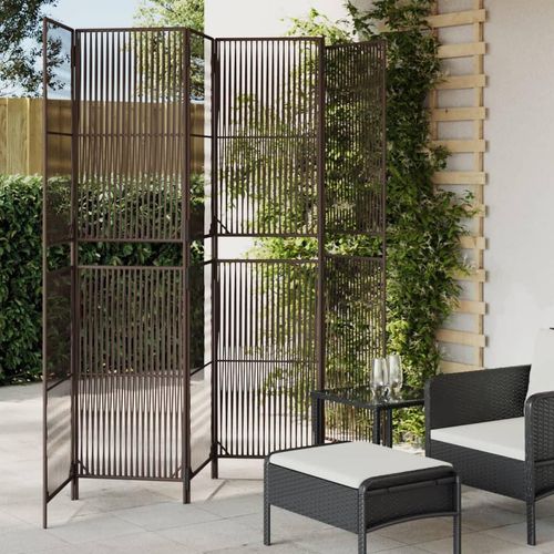 Paravent 4-Tlg. Poly Rattan Braun | Größe: 294 x 200 cm | Modell: Linie weben