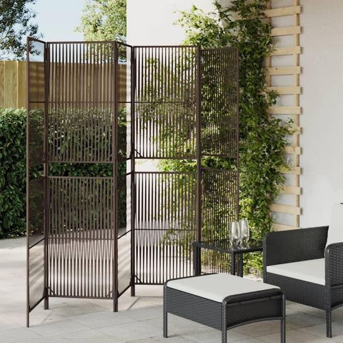 Paravent 4-Tlg. Poly Rattan Braun | Größe: 294 x 180 cm | Modell: Linie weben