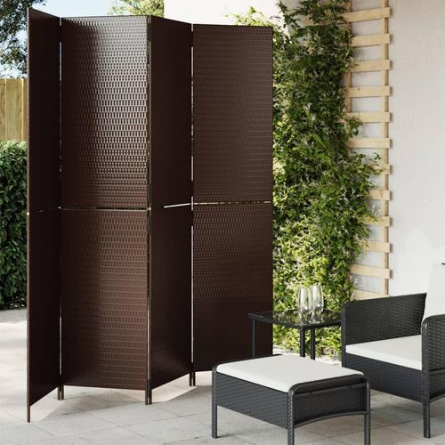 Paravent 4-Tlg. Poly Rattan Braun | Größe: 196 x 200 cm | Modell: Vollverflechtung