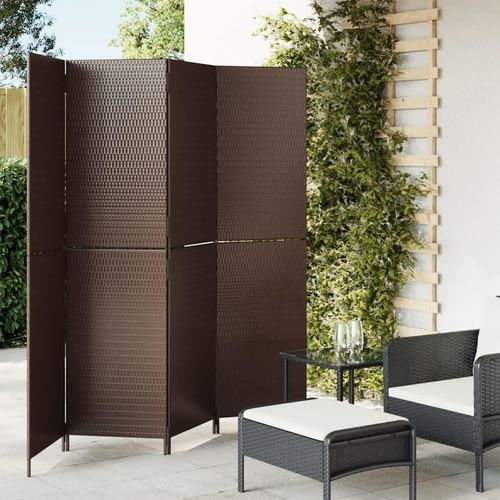 Paravent 4-Tlg. Poly Rattan Braun | Größe: 196 x 180 cm | Modell: Vollverflechtung