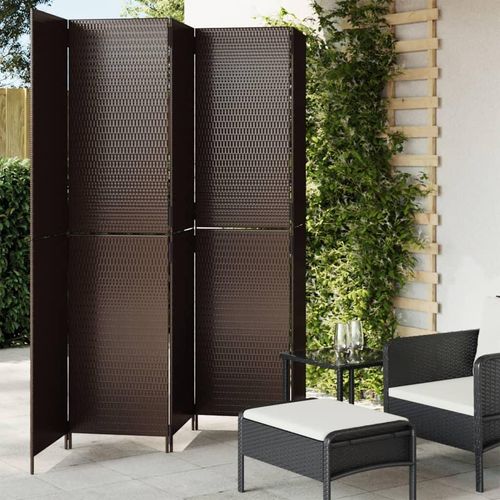 Paravent 4-Tlg. Poly Rattan Braun | Größe: 245 x 200 cm | Modell: Vollverflechtung