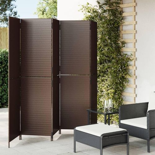 Paravent 4-Tlg. Poly Rattan Braun | Größe: 245 x 180 cm | Modell: Vollverflechtung