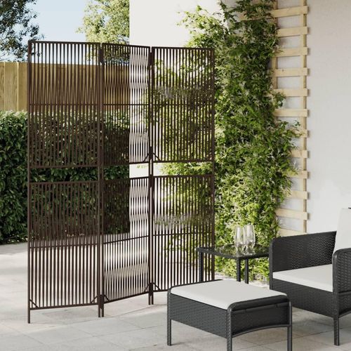 Paravent 4-Tlg. Poly Rattan Braun | Größe: 147 x 180 cm | Modell: Linie weben