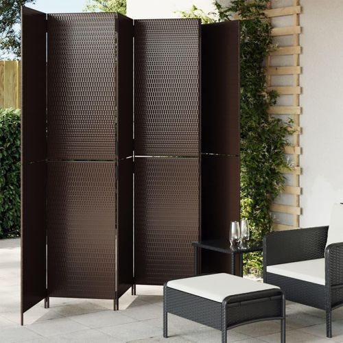 Paravent 4-Tlg. Poly Rattan Braun | Größe: 294 x 200 cm | Modell: Vollverflechtung