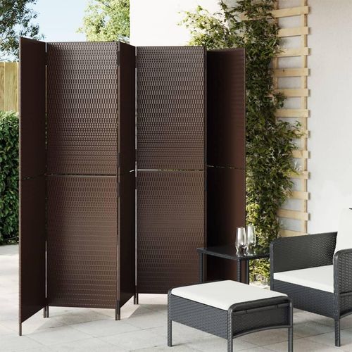 Paravent 4-Tlg. Poly Rattan Braun | Größe: 294 x 180 cm | Modell: Vollverflechtung