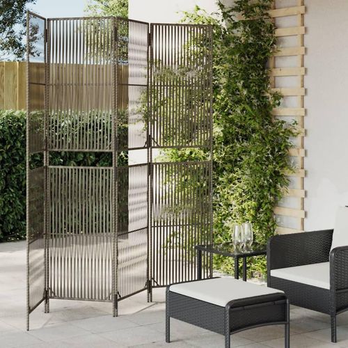 Paravent 3-Tlg. Poly Rattan Grau | Größe: 196 x 200 cm | Modell: Linie weben