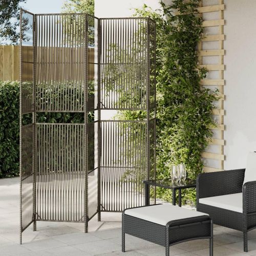 Paravent 3-Tlg. Poly Rattan Grau | Größe: 245 x 200 cm | Modell: Linie weben