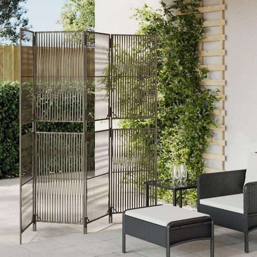 Paravent 3-Tlg. Poly Rattan Grau | Größe: 196 x 180 cm | Modell: Linie weben