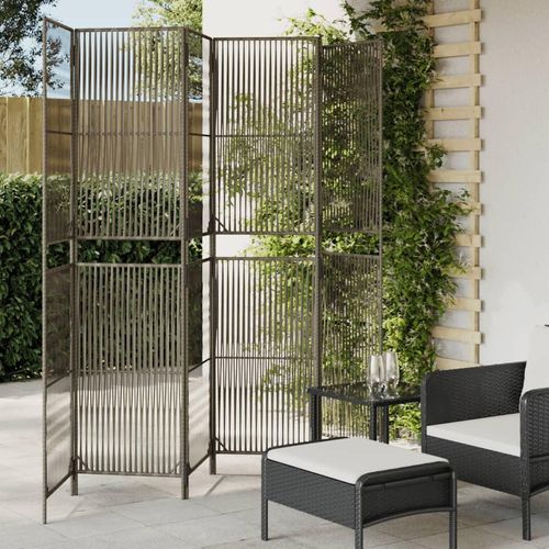 Paravent 3-Tlg. Poly Rattan Grau | Größe: 294 x 200 cm | Modell: Linie weben