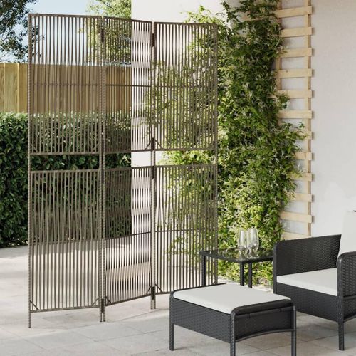 Paravent 3-Tlg. Poly Rattan Grau | Größe: 147 x 200 cm | Modell: Linie weben
