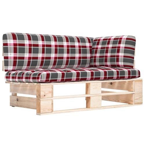 Outdoor- Paletten Kiefernholz Imprägniert Rotes Karomuster | Holzfarbe: Braun | Modell: Ecksofa