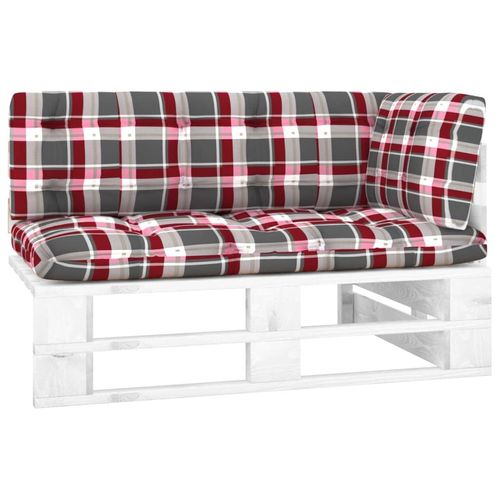 Outdoor- Paletten Kiefernholz Imprägniert Rotes Karomuster | Holzfarbe: Weiß | Modell: Ecksofa
