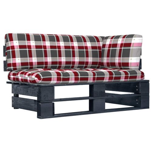 Outdoor- Paletten Kiefernholz Imprägniert Rotes Karomuster | Holzfarbe: Schwarz | Modell: Ecksofa