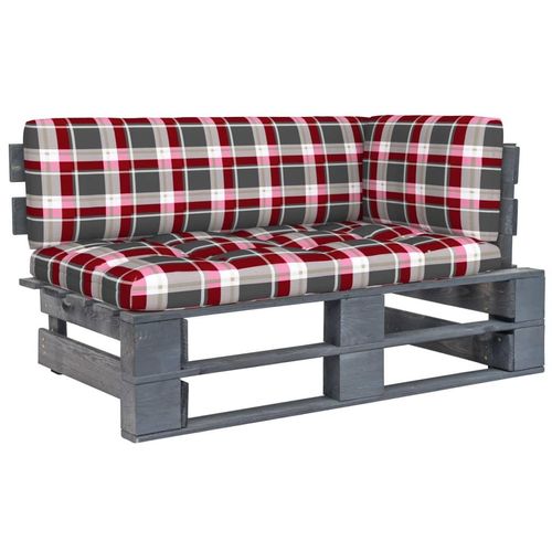 Outdoor- Paletten Kiefernholz Imprägniert Rotes Karomuster | Holzfarbe: Grau | Modell: Ecksofa
