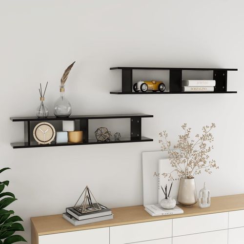 Wandregale 2 Stk. Holzwerkstoff Schwarz | Größe: 105 x 18 x 20 cm