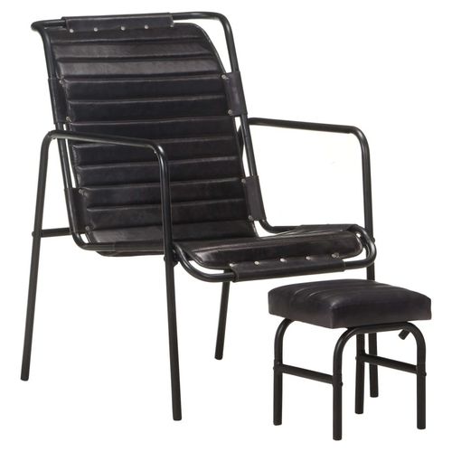 Relaxsessel Mit Fußhocker Echtleder | Farbe: Schwarz