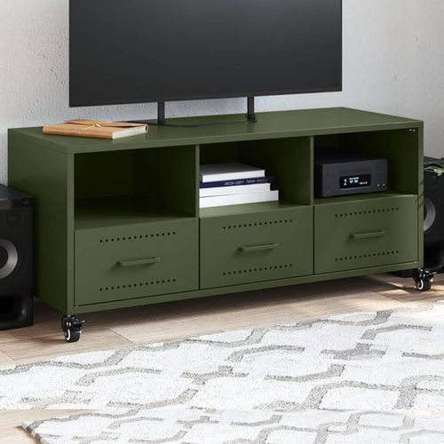 Tv-Schrank Oliv 100,5X39X43,5 Cm Stahl | Farbe: Grün