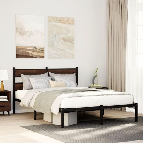 Metallbett Ohne Matratze Eichen-Optik Braune Eiche | Größe: 140 x 190 cm | Modell: mit Kopfteil