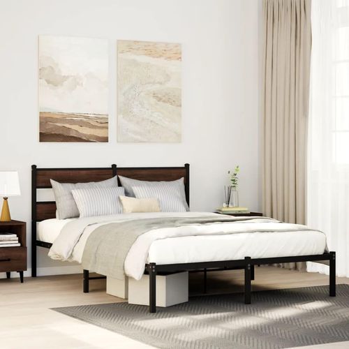 Metallbett Ohne Matratze Eichen-Optik Braune Eiche | Größe: 137 x 190 cm | Modell: mit Kopfteil
