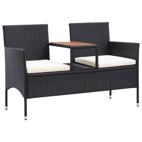 2-Sitzer-Gartenbank Mit Teetisch 143 Cm Poly Rattan | Farbe: Schwarz