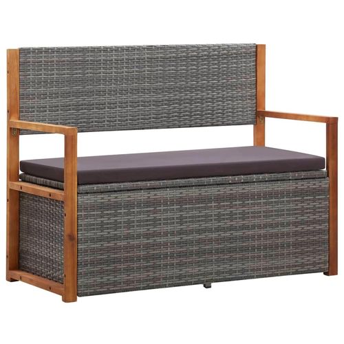 Bank Mit Stauraum 115 Cm Poly Rattan Massivholz Akazie | Farbe: Grau