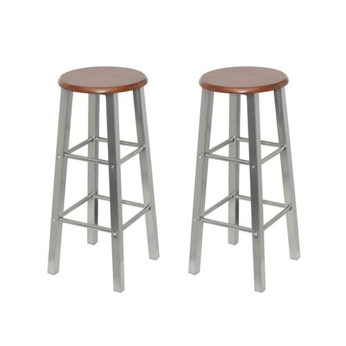 Barhocker 2 Stk. Metall Mit Mdf-Sitz | Farbe: Silbern und Braun