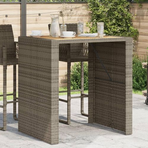 Garten-Bartisch Mit Holzplatte Polyrattan | Farbe: Grau | Größe: 105 x 80 x 110 cm