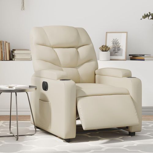 Relaxsessel Kunstleder Creme | Mit Massage: Nein | Modell: Elektrisches Neigungssystem