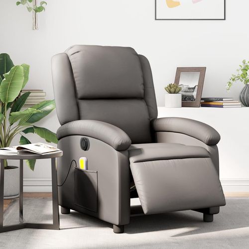 Relaxsessel Echtleder Grau | Mit Massage: Ja | Modell: Elektrisches Neigungssystem