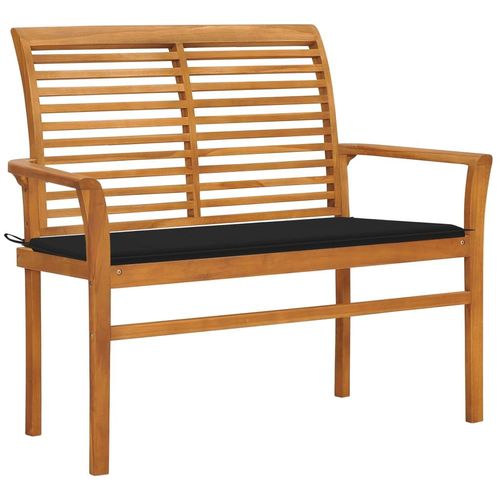 Gartenbank Mit Auflage 112 Cm Massivholz Teak | Farbe: Schwarz